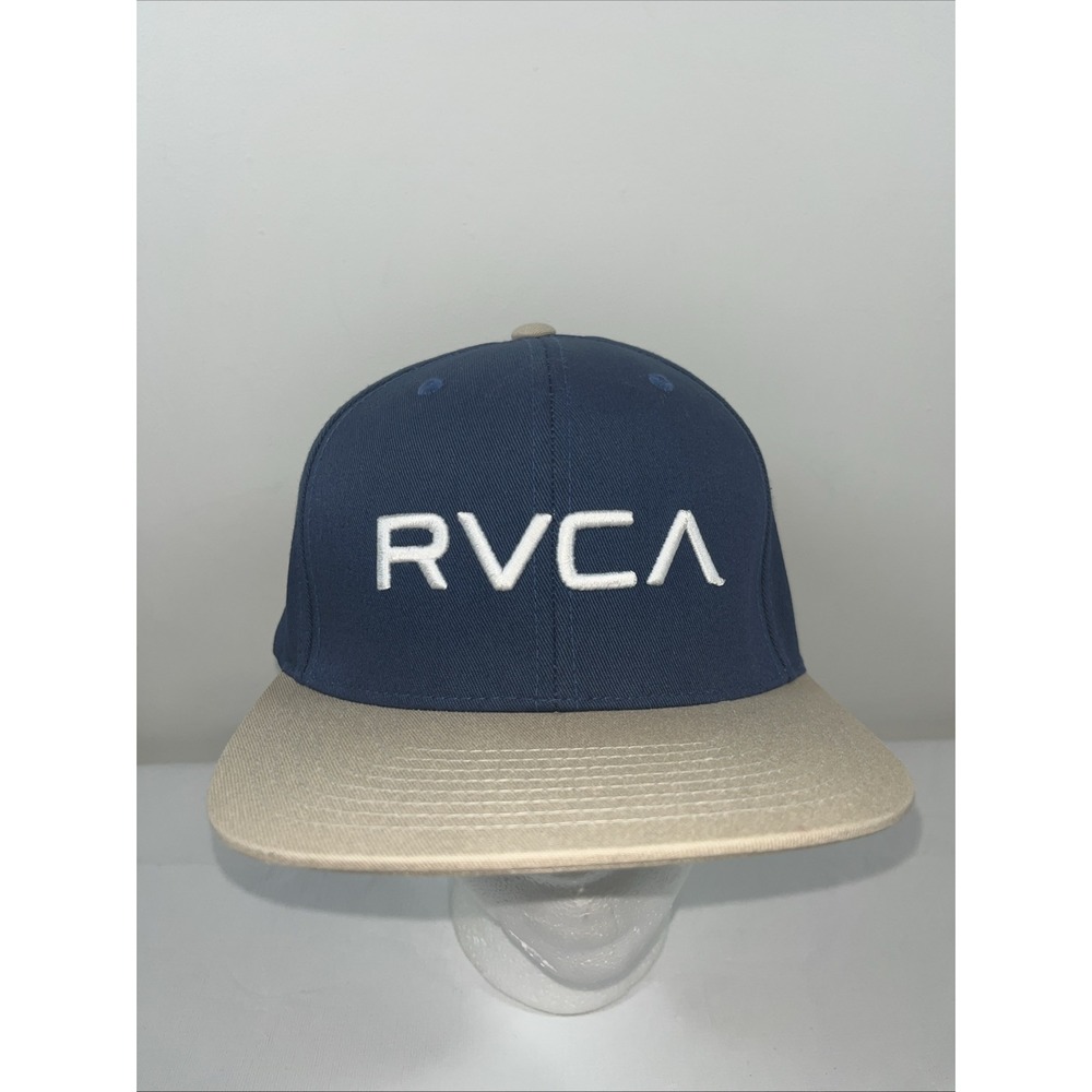 RVCA Mens Mid Fit Snapback Hat Cap Blue Beige Flat‎ Bill Adjustable
